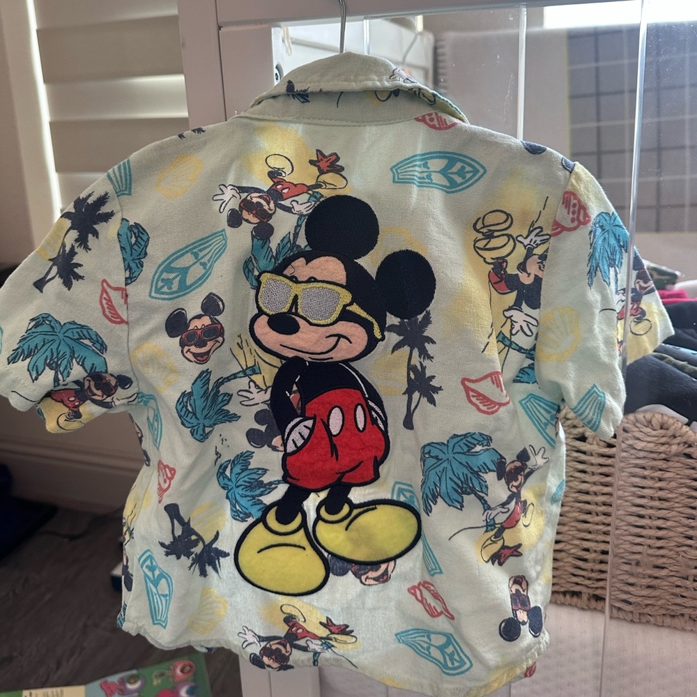 Disney Mickey Mouse Hawaiian Kids Set - Button Down Shirt and Shorts - 2T